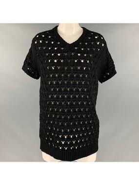 KOLOR Size L Black Cotton Mixed Fabrics V-Neck Casual Top